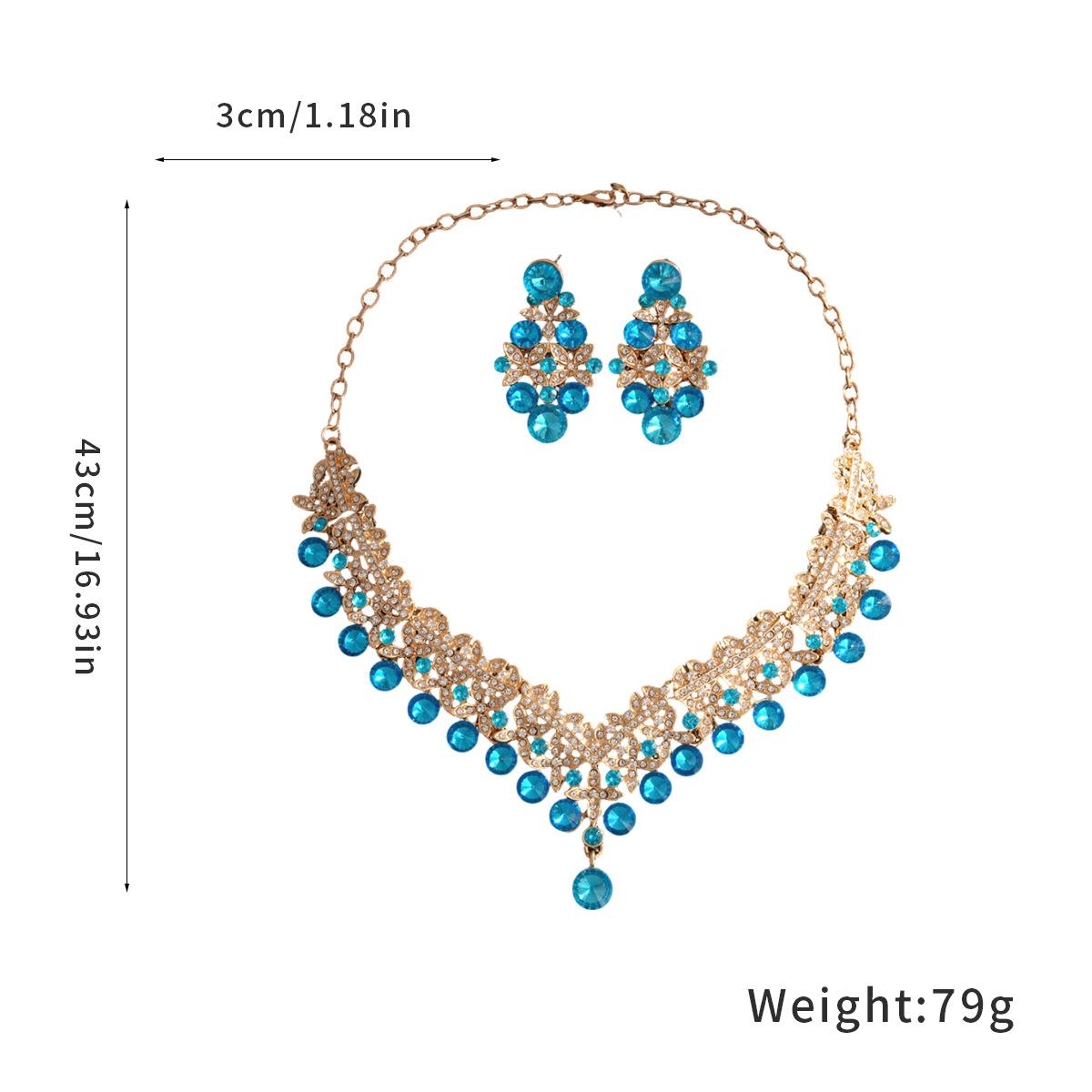 

Diamond-encrusted Round Fringed Earrings Necklace European and American Retro Fashion Temperament Collarbone Chain Light Luxury High-end Jewelry Set
