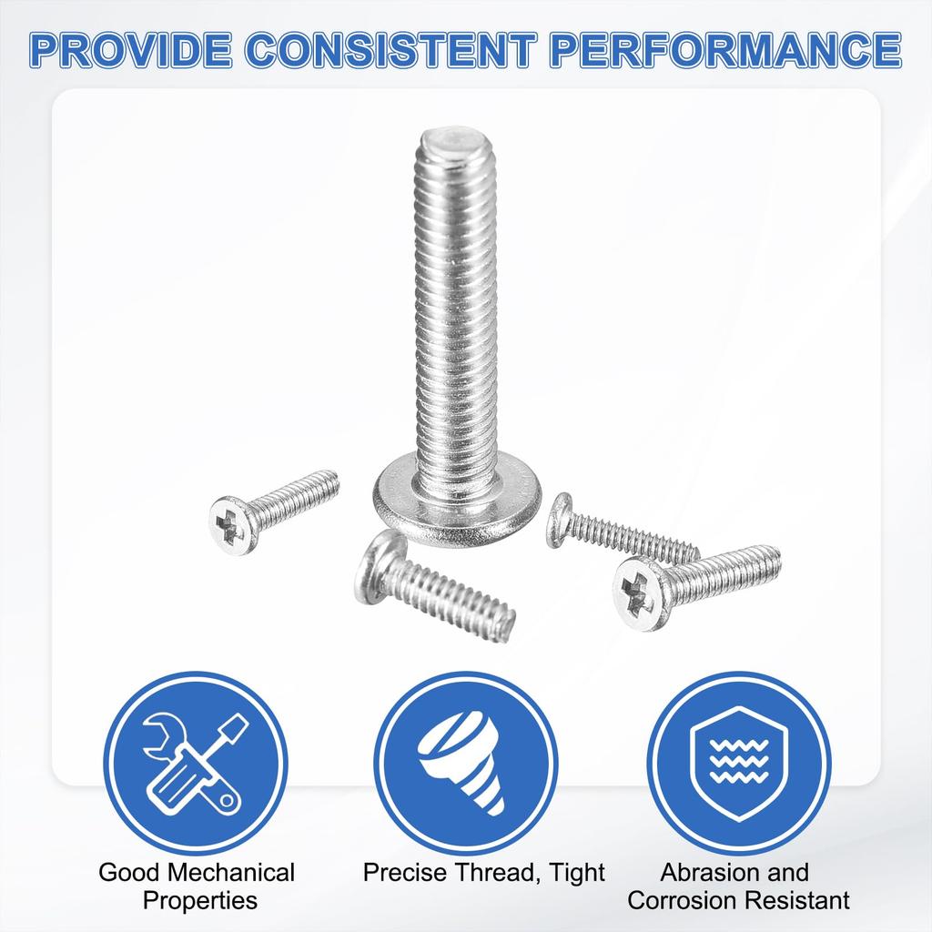 Uxcell M3 X 3mm Cross Head 20 Flat Round Cross 304 Stainless for Home and Furniture Connections Screws, Pieces, Head, Recess, Steel, Rustproof,