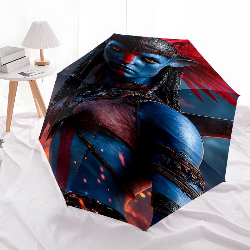 

Avatar Inspired Feather Headdress with Automatic Opening Umbrella Portable 3 Fold Design,8 Bone Iron Frame Outdoor Umbrella for Fans and