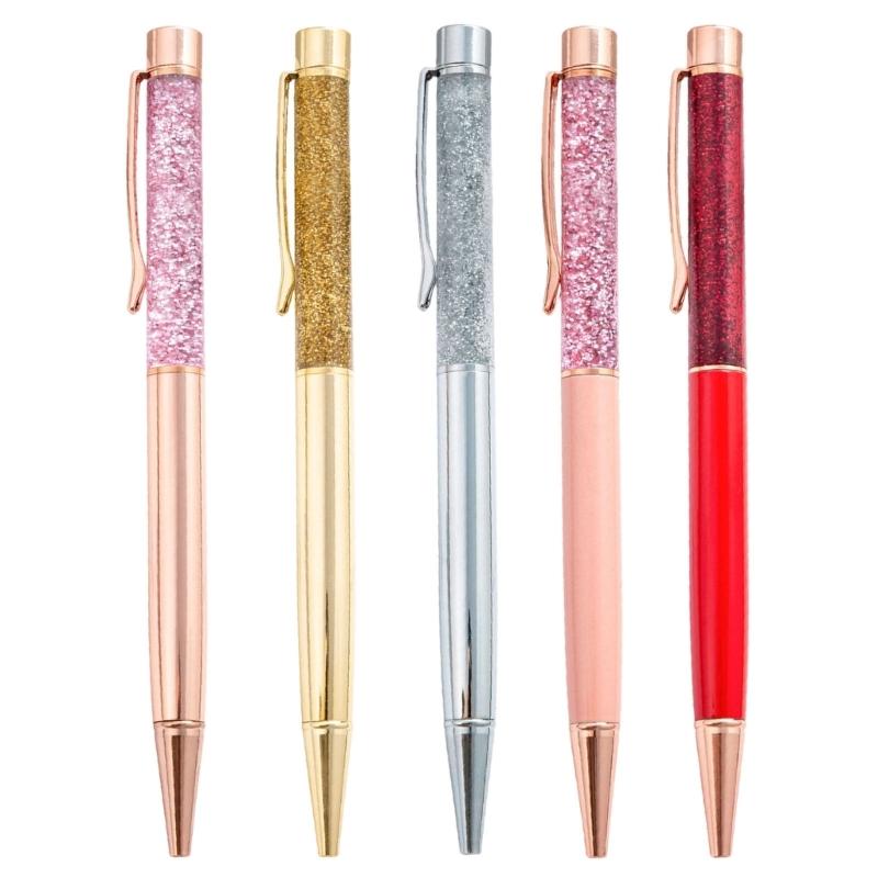 5Pcs Sequins Drift Sand Ballpoint Pens Refillable Metal Ballpoint Pens 1.0MM Tip for Daily Writing and Note Taking