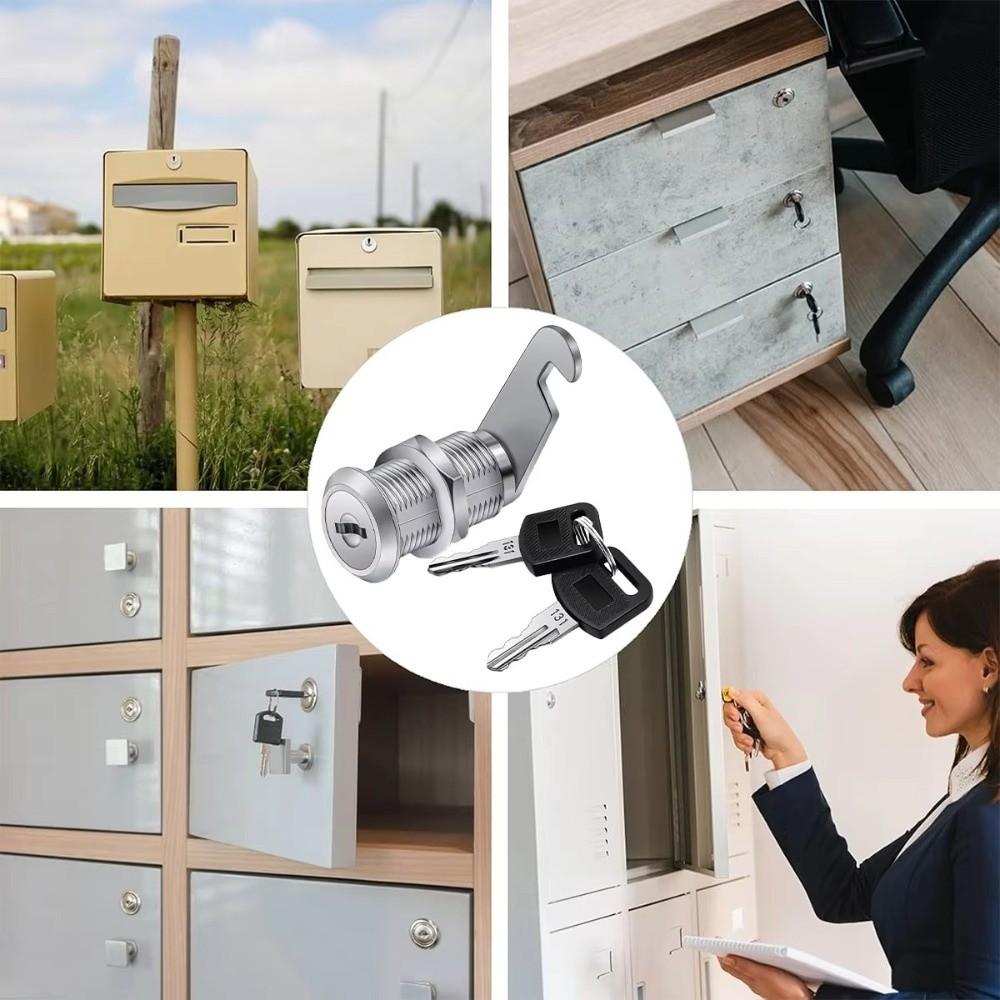 Portable Single Open Cabinet Lock Metal Cabinet Silver Door Lock Easy Replacement with 2 Keys Cam Lock Cabinet