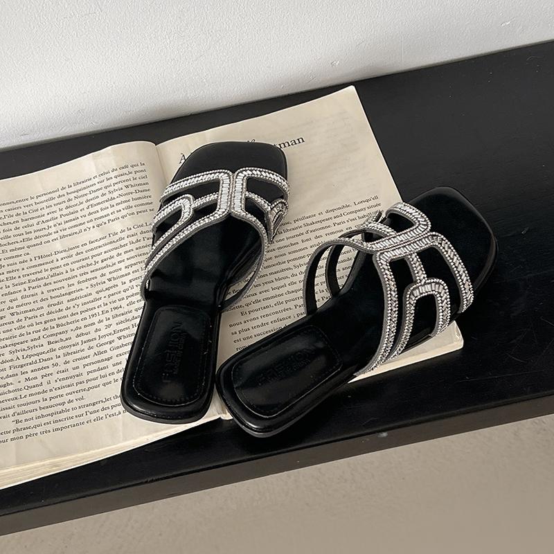 

2025 Summer New Fashion Korean Flat Bottom Slip-On Comfortable All-Match Open-Toe Soft Sole Ladies Slippers Rubber Outsole 38 чорний