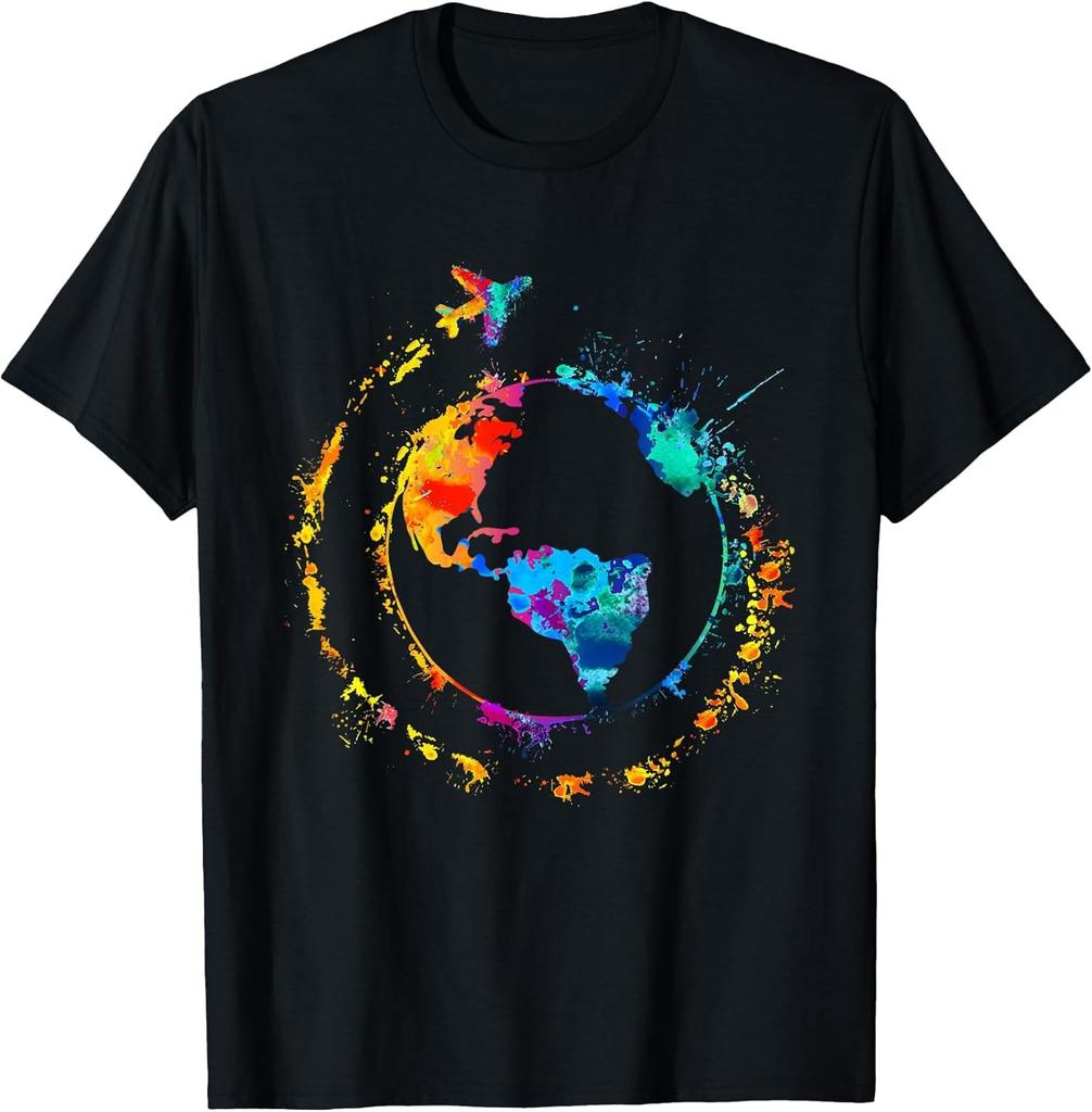 BEST! Artistic Earth Watercolor Travel World Traveling Colorful Tee S-3XL