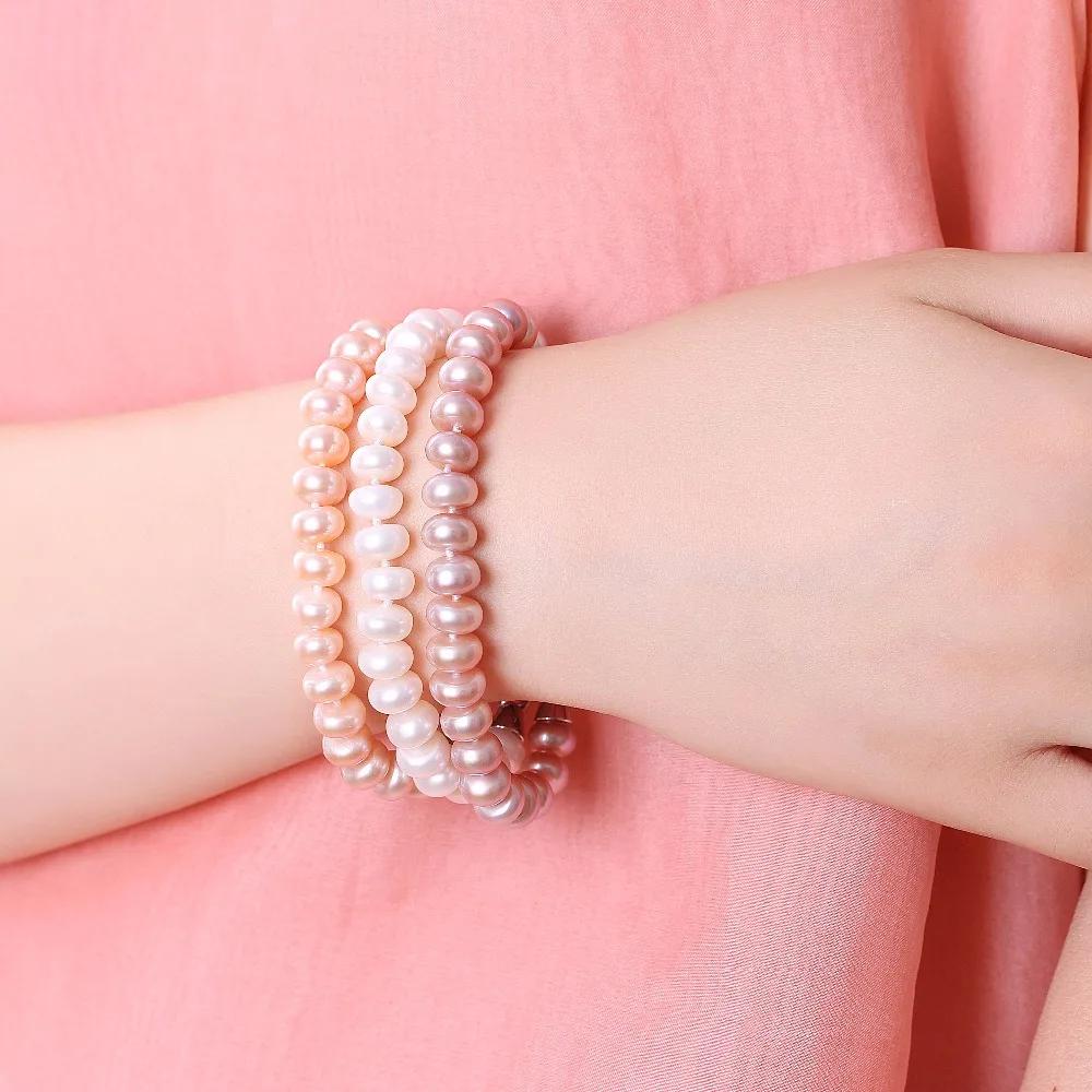 HENGSHENG Freshwater Pearl Bracelet With White Silver Clasp, 8-9mm AAAA Semiround Pearls For Mother's Day Bracelet 18cm Length