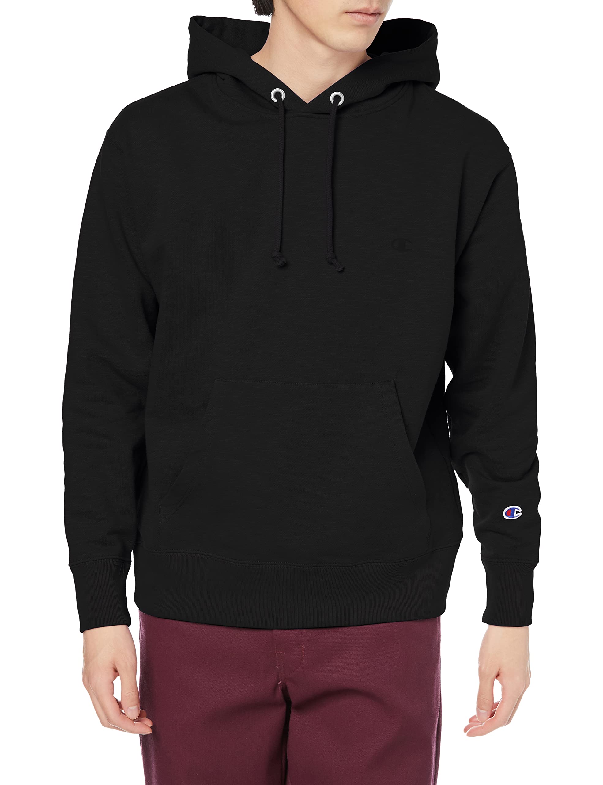 

Champion Casual Hooded Sweatshirt with Relaxed Size L Men s One-Point Logo, Fit, Black, (C3-V102) чёрный