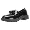 Women's Fashion Glossy Leather Slip Loafers Retro Mid Heel Solid Color Casual Shoes Women Business Casual Shoes