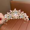 Vintage Pink Floral Crown Shiny Princess Rhinestone Tiara  Clothing Accessories