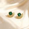 Korean Style Green Gold Stainless Steel Fan Shape Vintage Stud Earrings for Women - High-End Luxury Retro Design