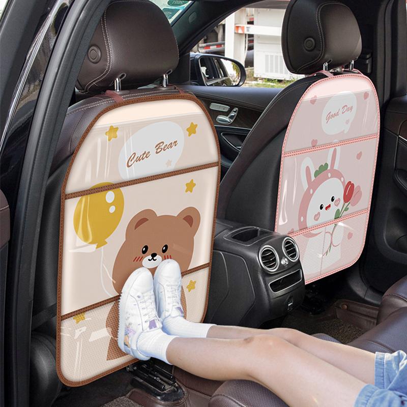Auto Cartoon Anti-Tritt-Matte Rücksitzbezug Für Kinder Kicken Universelles PU-Leder Wasserdicht Auto-Sitzrücken-Schutzmatte