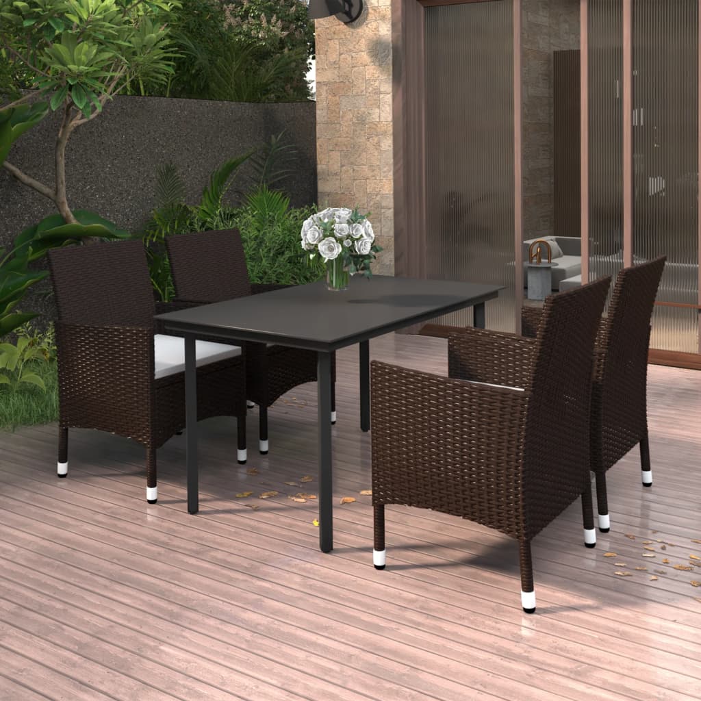 Vidaxl 5-Cz. Garden Furniture Set With Cushions, PE Rattan And Glass