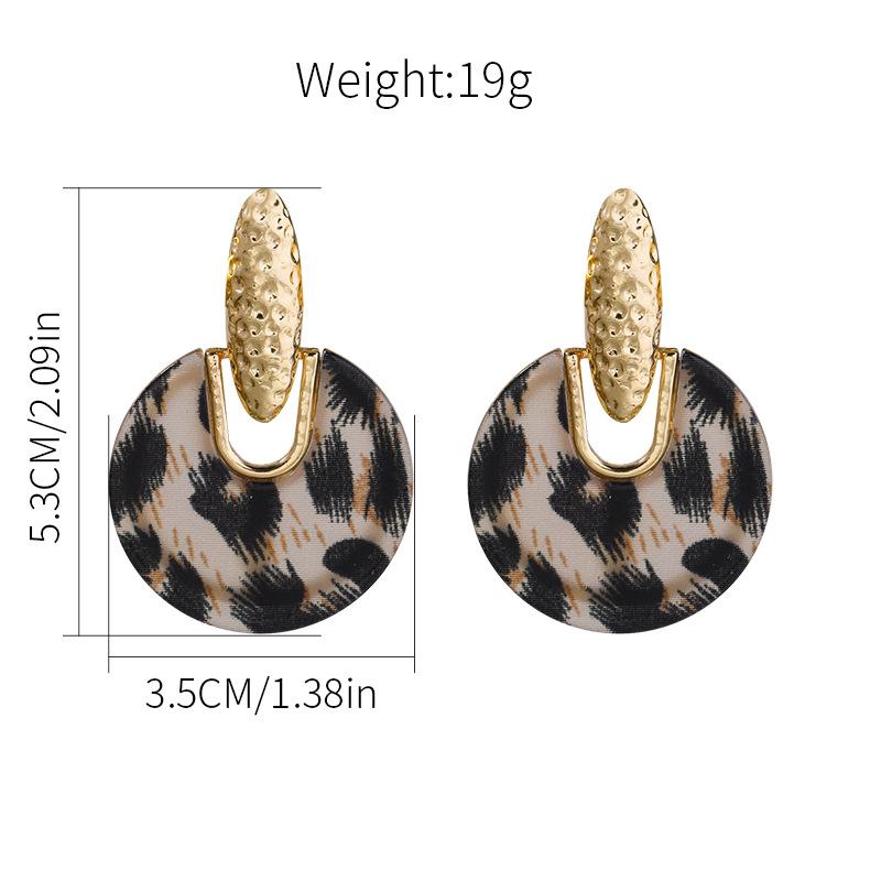 Orecchini vintage esagerati in resina acrilica per le donne Orecchini pendenti rotondi con stampa leopardata