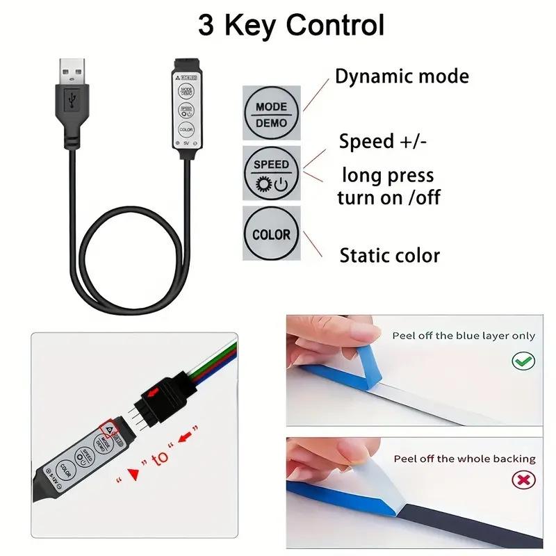 LED 5050 RGB Self-Adhesive USB Light Strip, 5V Low Voltage, Ideal for TV Background Lighting