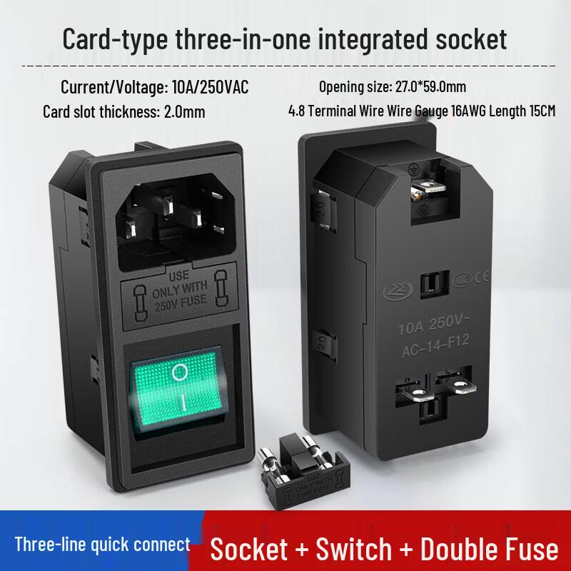 Three-in-One Medical Power Socket with Integrated Schuko Plug, Double Fuse Holder, and Switch