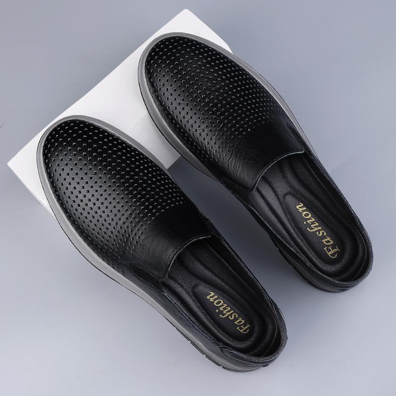 

Luxury Men Casual Slip-on Breathable Punching Split Leather Shoes Men Classic British Style Loafers Shoes Outdoor Driving Shoes 46 чёрный