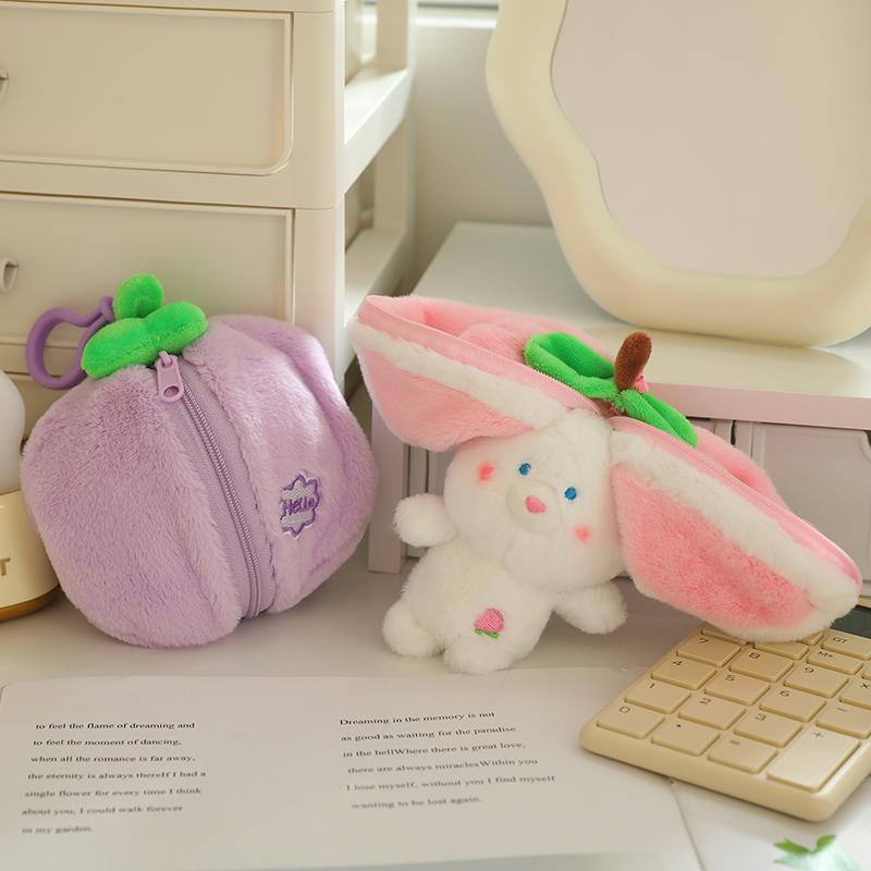 15cm Cute Transforming Fruit Rabbit Plush Doll Bag Keychain Soft Stuffed Animals Pig Monkey Donkey Duck Doll Kid Birthday Gifts