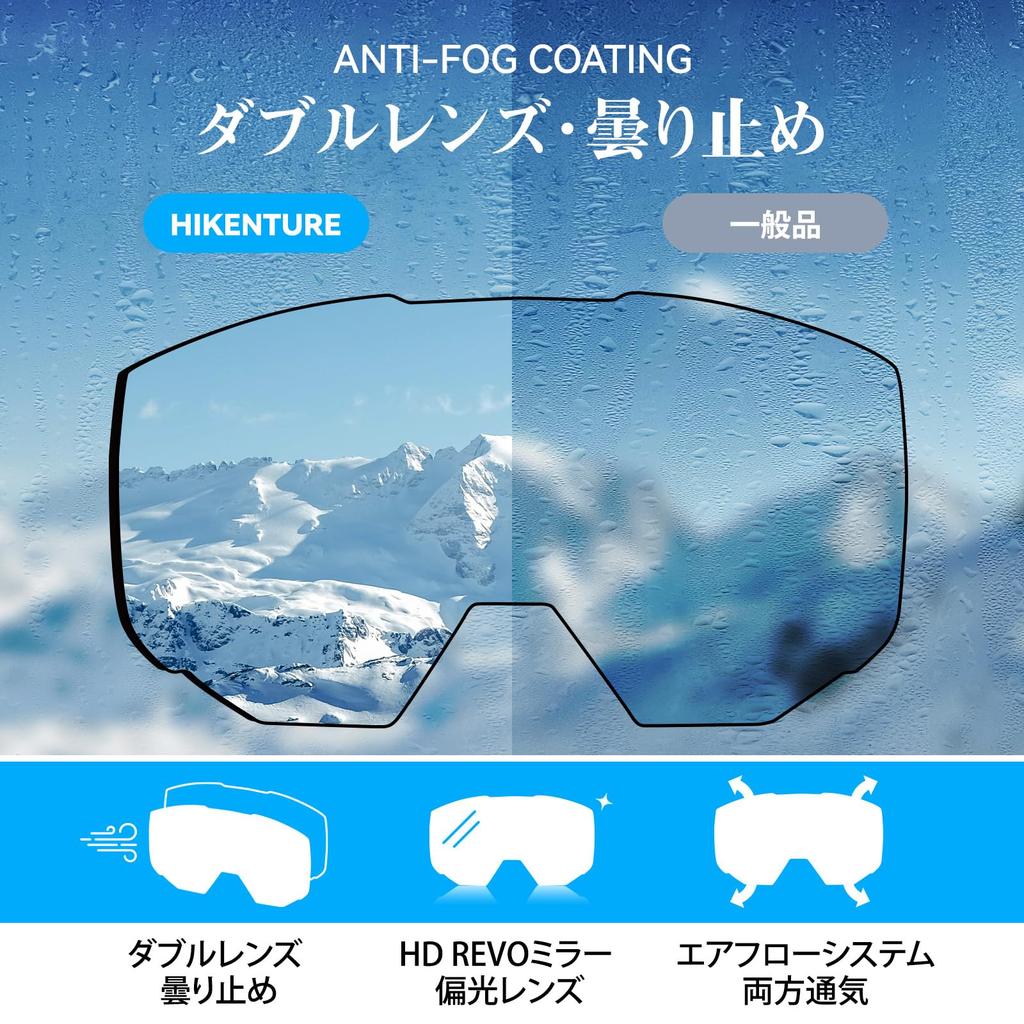 HIKENTURE Ski Goggles for Japanese Glasses Double Wide Field of Flat Helmet UV Impact Heat Flame Suitable for Men and Adjustable Suitable for Winter