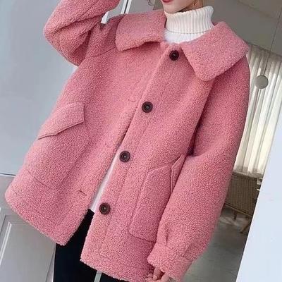 Thickened Imitation Lamb Wool Integrated Square Collar Outer Coat Women's Autumn and Winter Clothing Large Size Single-breasted Loose Women's Coat