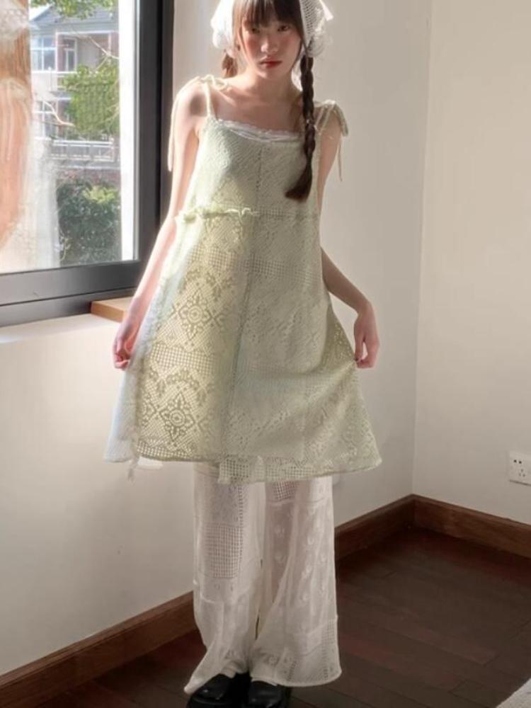 Summer Loose Pants Vintage White Pants Women High Waist Sweet Embroidery Flower Pants Lace Korean Y2k Aesthetic Casual Trousers