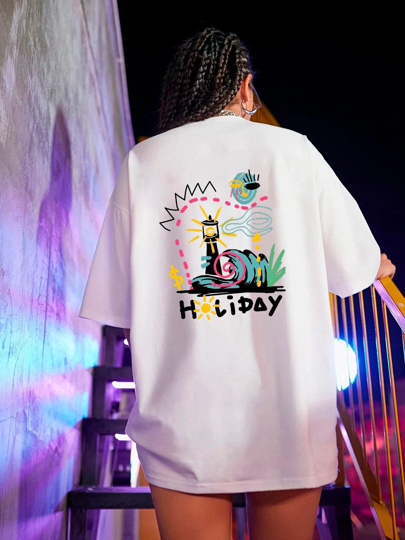 

Happy Holiday Train Unisexga Графический уличная футболка Женские летние хлопковые топы High Street с коротким рукавом Повседневные футболки унисекс 4XL