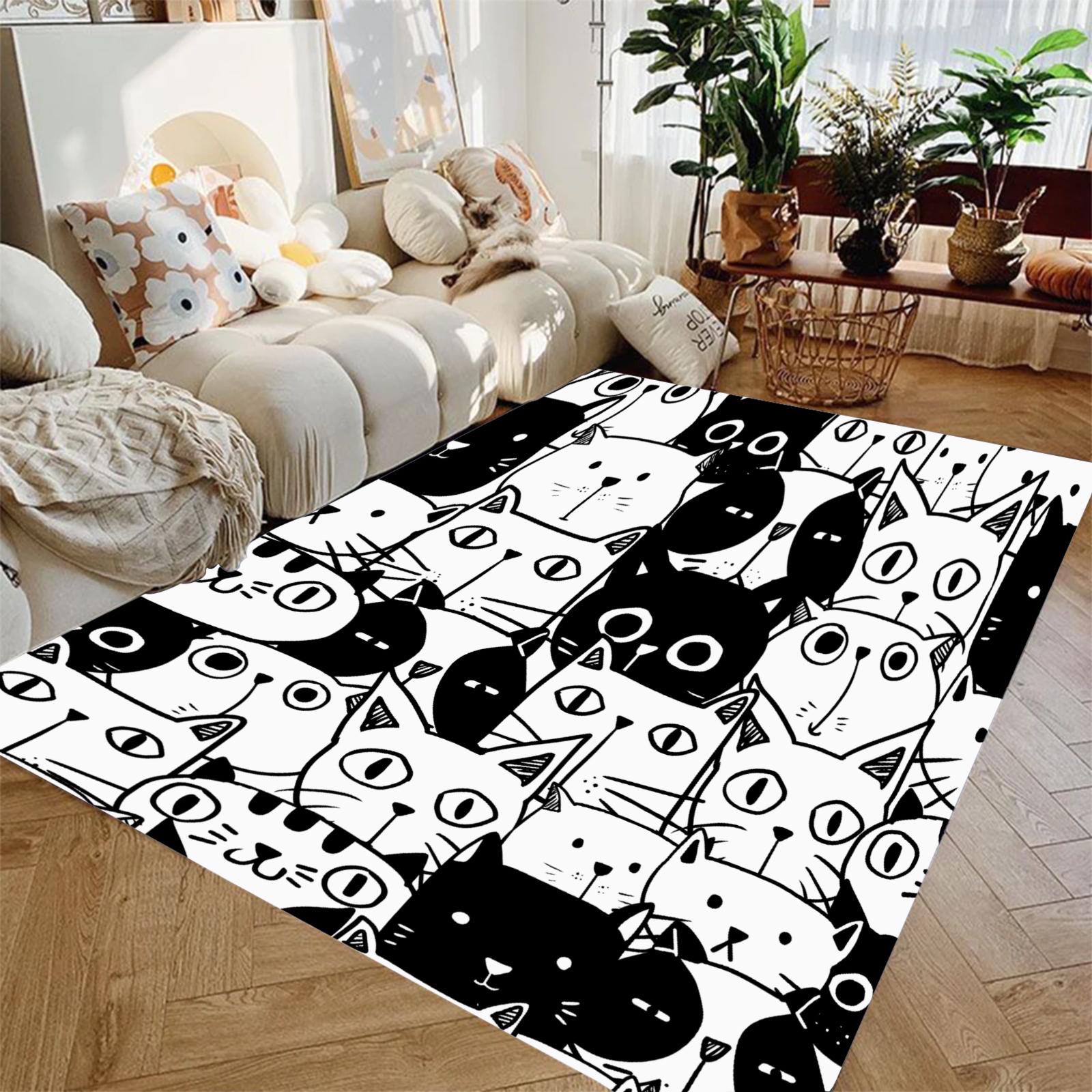 

Black Cat Printed Carpet Living Room Bedroom Decoration Non-slip Rug Parlor Floor Mat Surface Comfortable Carpet Birthday Gift 100x150cm
