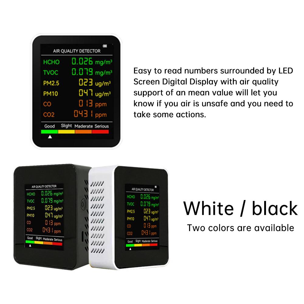 6 in 1 Multifunktionales CO2-Messgerät Digitaler Temperatur-Feuchte-Tester Kohlendioxid TVOC HCHO-Detektor Luftqualitätsmonitor