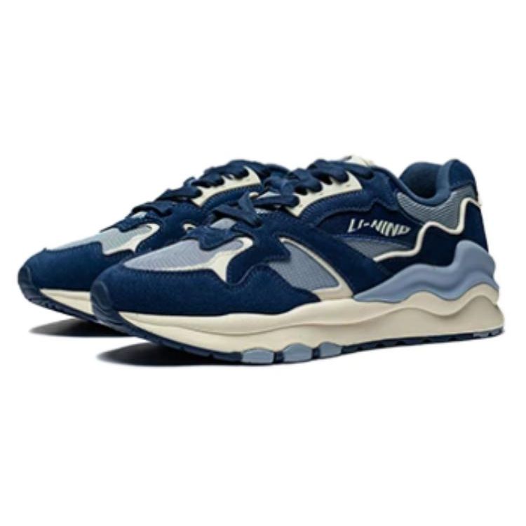 Li Ning 001 Mountain And Sea Fabric Synthetic Leather Non-Slip Wear-Resistant Low-Top Sports Casual Shoes Women sneaker Soft-Gray Blue AZGT008-3