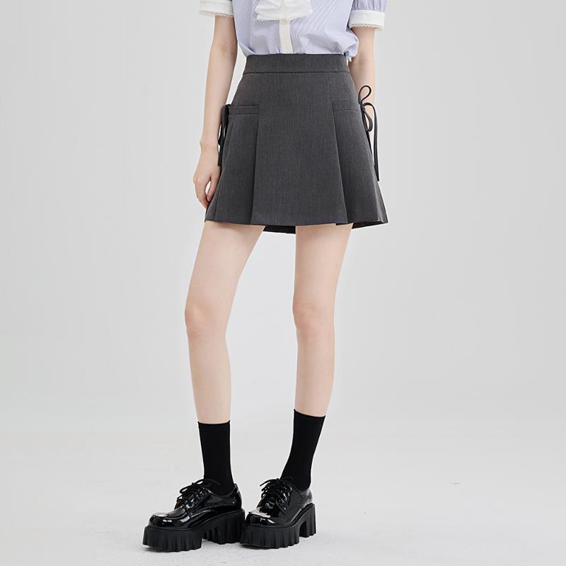 Серая плиссированная юбка на шнуровке для женщин — фото 3