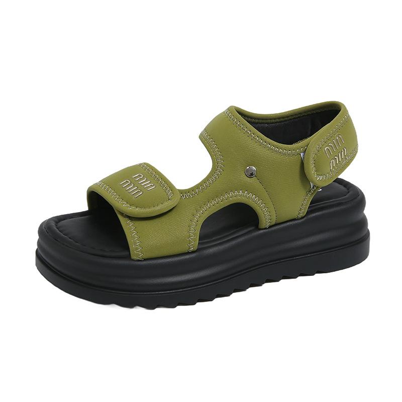 

Женские летние сандалии на липучках, новые, с надписями, в стиле маленького ароматного ветра, с открытым носком, удобные, на толстой подошве, пляжные сандалии для женщин 40 зелёный