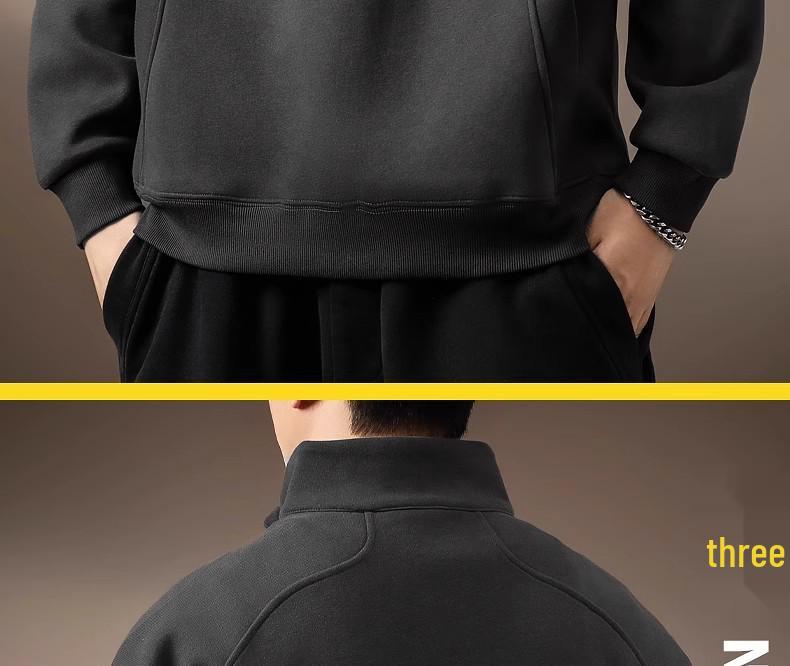 Men's Retro Heavyweight Half-Zip Stand Collar Plus Size Velvet Hoodie