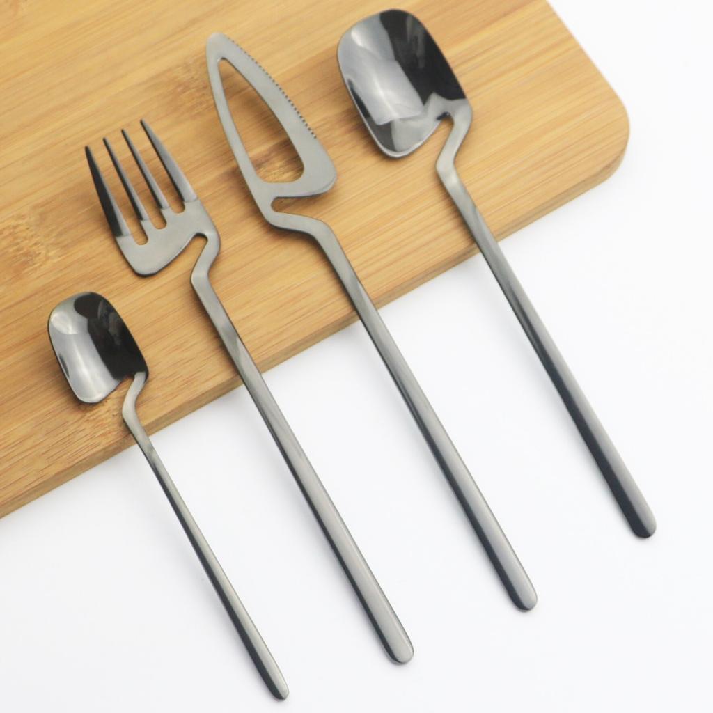 4Pcs/Set Black Dinnerware Flatware Knife Fork Spoons Cutlery Set 18/10 Stainless Steel Dinner Tableware Bar Party Silverware Set