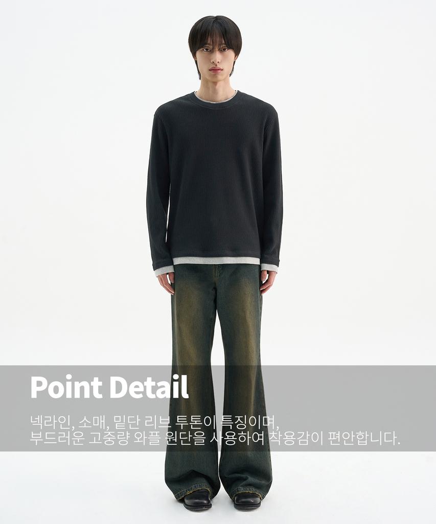 TRIP LE SENS Waffle And Layered Long Sleeve T-Shirt_Black