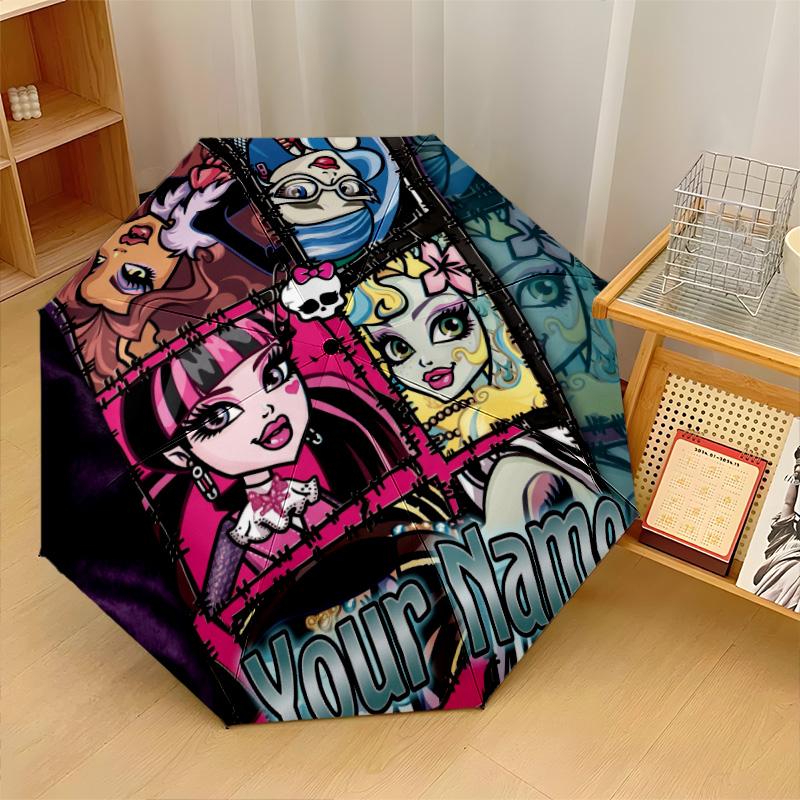 Custom Text Automatic 8 Bone Umbrella, Portable Sun Rain Protection UmbrellaMonster High