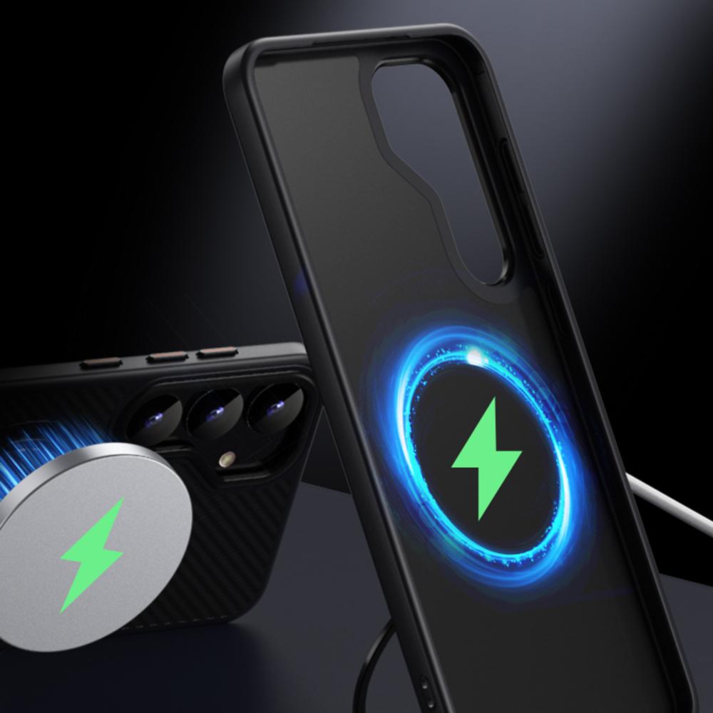 For Samsung Galaxy S24+ Case Compatible with MagSafe PC+TPU Phone Cover Ring Holder Carbon Fiber Texture