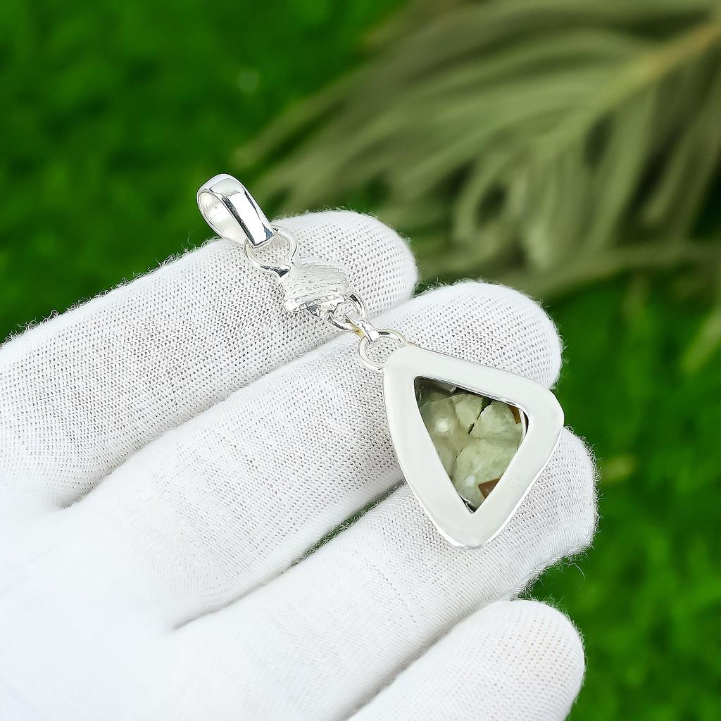 Natural Polychrome Jasper Gemstone Pendant Green 925 Sterling Silver Jewelry