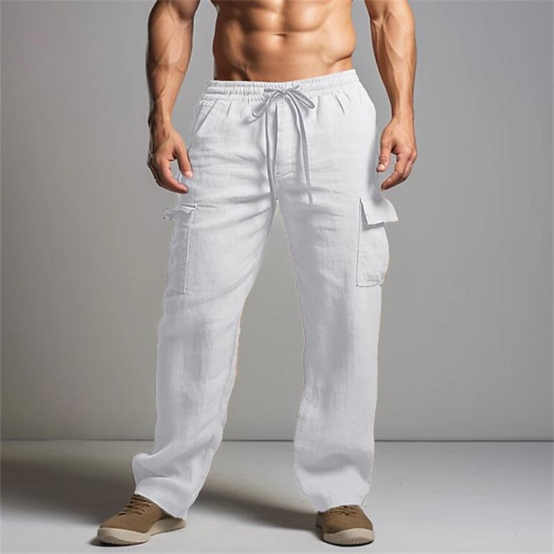 Herren Übergröße Arbeitskleidung Mehrere Taschen Einfarbig Frühling und Herbst Locker Kordelzug Atmungsaktiv Batik Weites Bein Hose