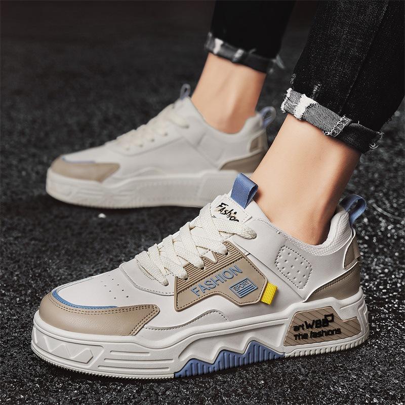 Spring College Style Thick Baseplate Shoes New Leather Splicing Letter White Shoes Sports and Leisure Versatile Trendy Men's Shoes