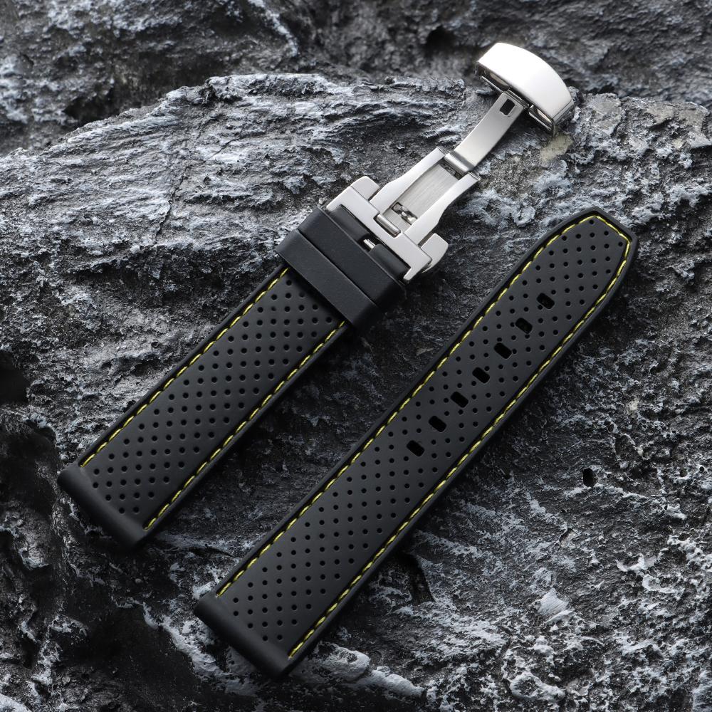 20mm 22mm Premium Silicone Watch Band Butterfly Buckle Waterproof Soft Rubber Strap Breathable Strap Replacement Universal Watch