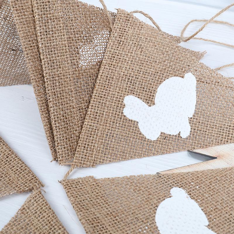 3 Meters Easter Rabbit Jute Burlap Banner Linen Flags Happy Easter Party Home Wall Hanging Decorations Vintage DIY Garland