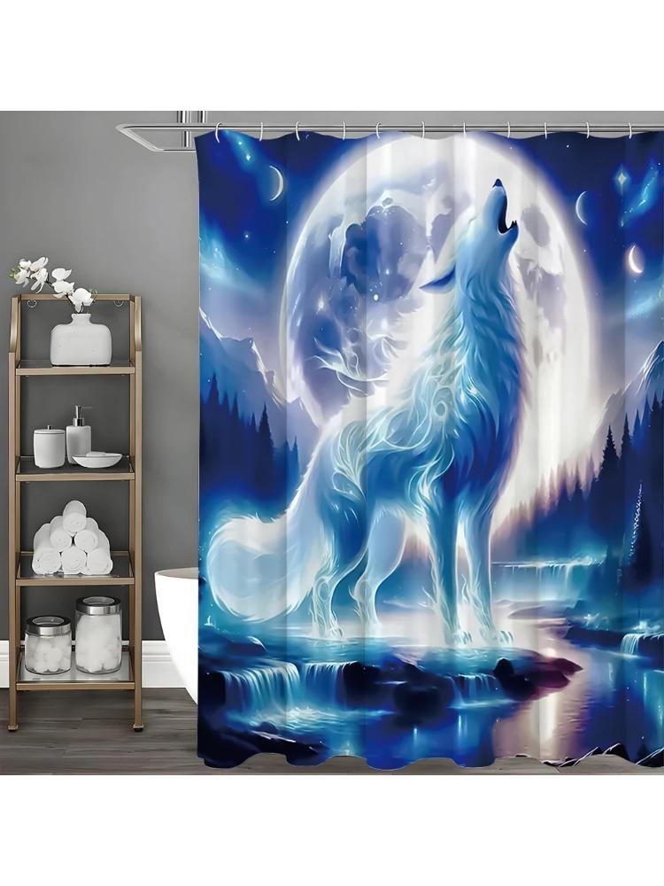 

Wolf Moon Shower Curtain, Bathroom Decorative Shower Curtain, Waterproof Shower Curtain With Hooks W60H190(CM)-1 Pcs