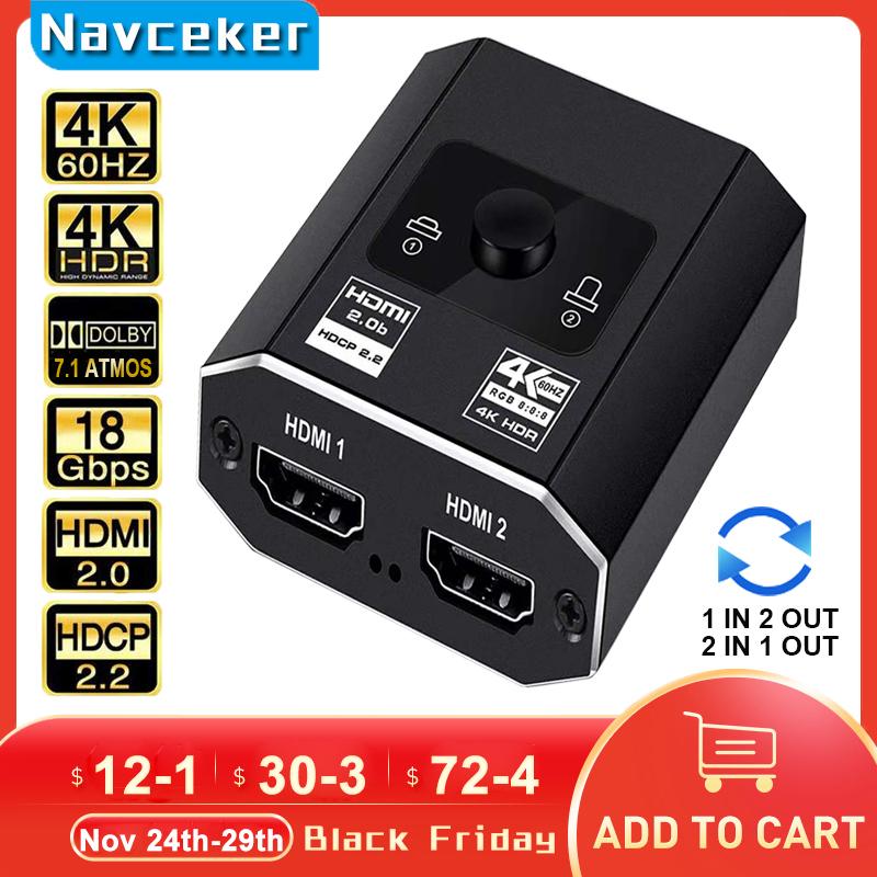 2026 Best HDMI Switcher 4K Bi-Direction 2.0 HDMI Switch 1x2/2x1 Adapter 2 in 1 out Converter for PS4 PS5 TV Box HDMI Splitter 4
