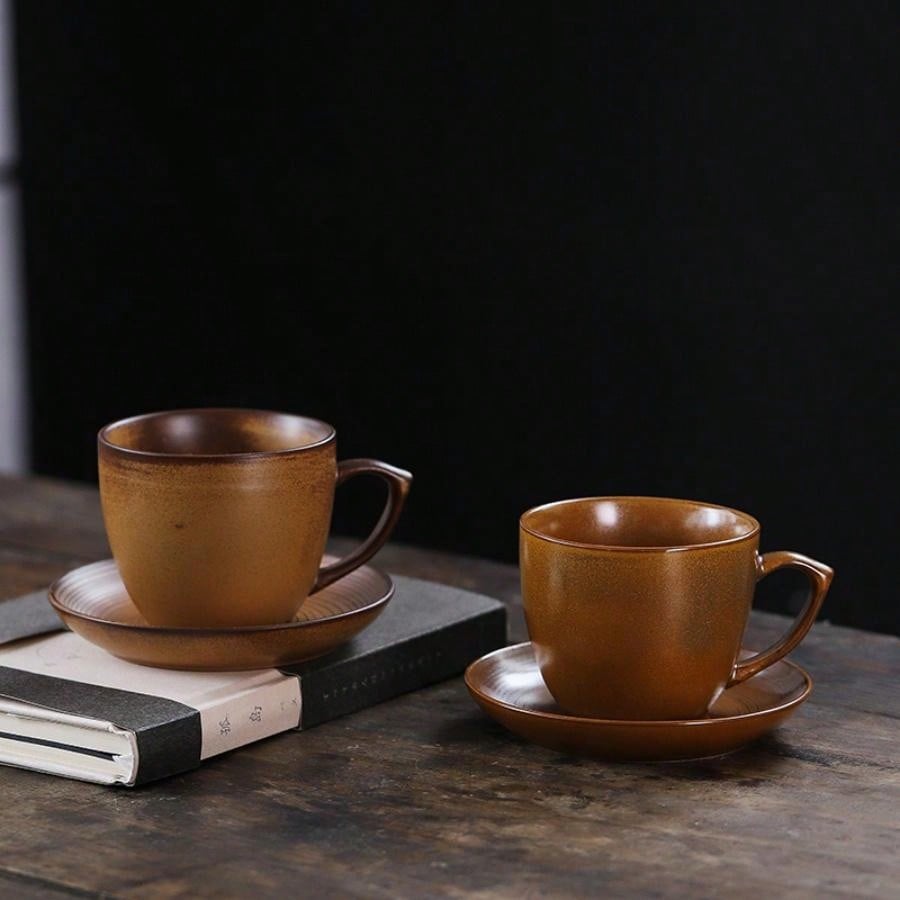 Vintage Crackle Glazed Ceramic Coffee Cup & Saucer Set For Latte Art, Afternoon Tea Cup & Saucer, Milk Tea Cup