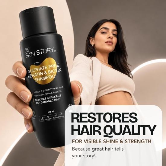 The Skin Story Keratin Shampoo Conditioner UV Protection Hair Serum Combo Kit Pack | Repairs, Nourishes, & Tames Frizz| For All Types Hair
