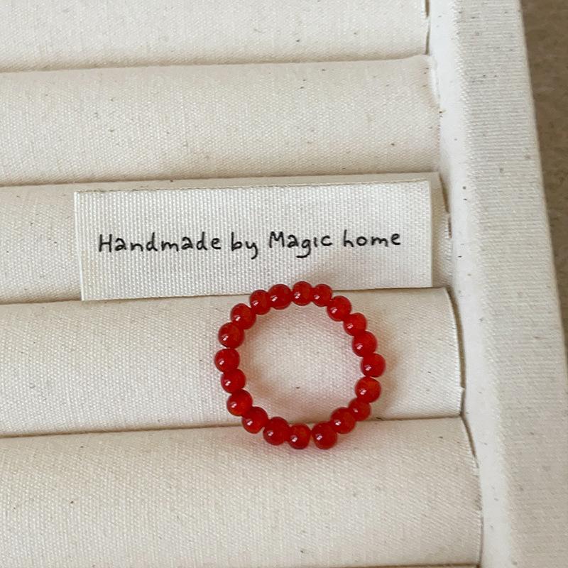 Red Dripping Oil Love Beaded Elastic Rope Ring Female Retro Personality Fashion Commuting Simple Versatile Ring Ring