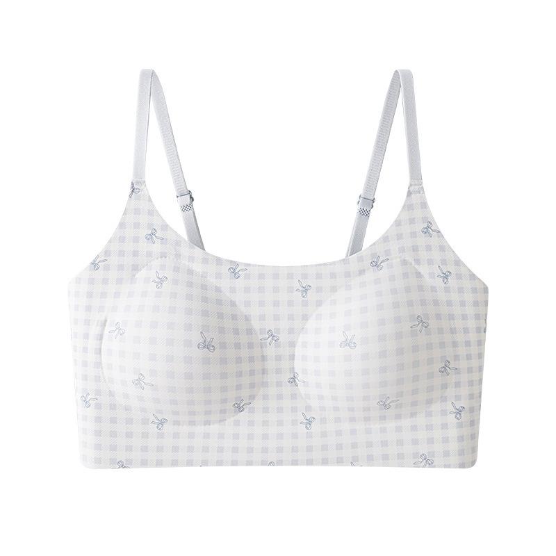 Women Seamless French Floral Gathered Wireless Fixed Cup Back Support Bra