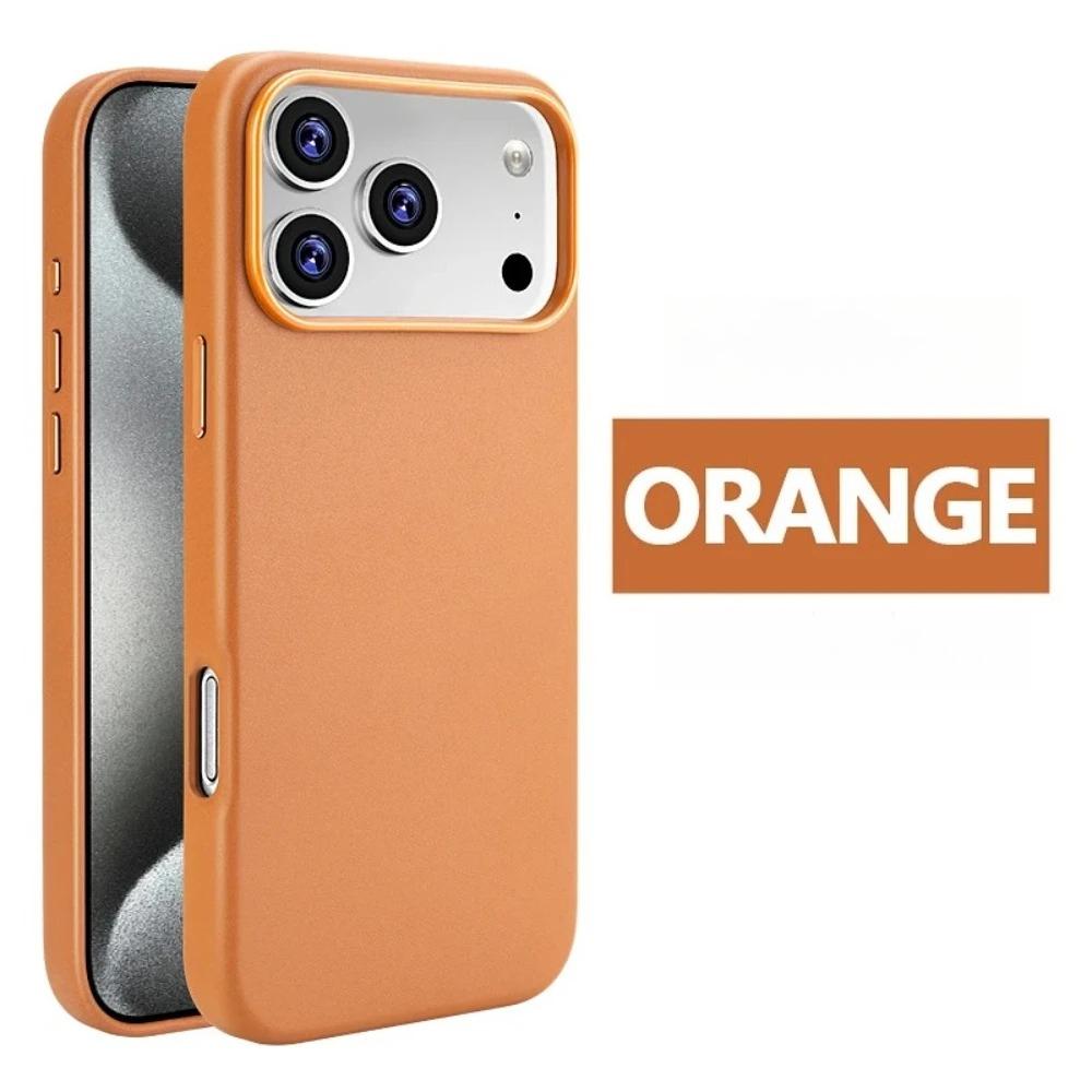 

Cowhide Leather Phone Case for iPhone 16 Pro Max 17 Air 15 Plus 14 13 12 Promax High End Strong Magnetic Wireless Charging Cover iPhone 16 Pro оранжевый