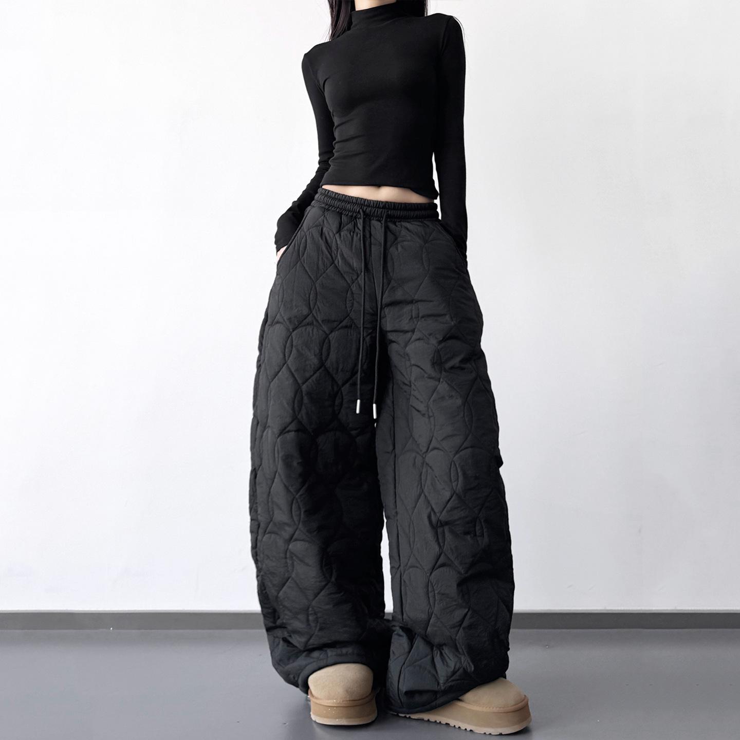 2025 Winter Women s High-End Military Green Cotton Wide-Leg Pants S