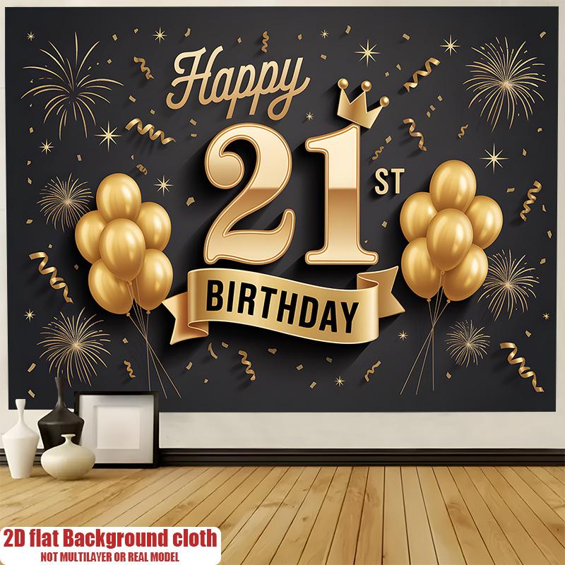 1pc Birthday 21st Gift Box Photo Booth Hanging Banner Golden Polyester
