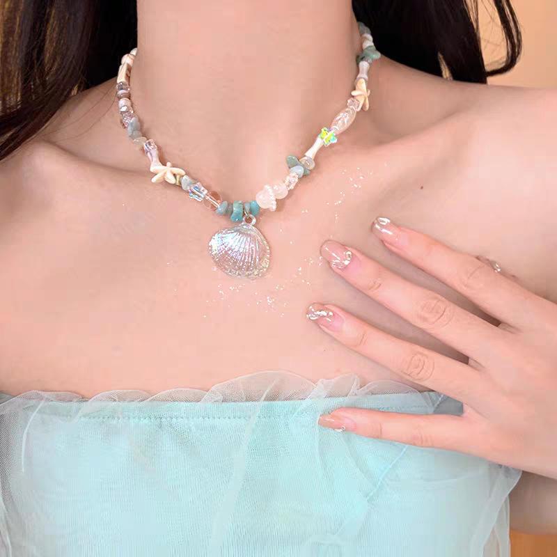 Seaside vacation~ shell beaded collarbone chain women s summer fashion personality design accessories trendy cool versatile necklace