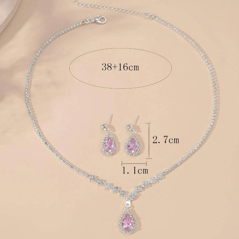 Bright Diamond Zircon Water Drop Necklace Earrings Wedding Jewelry, Shooting Jewelry Set