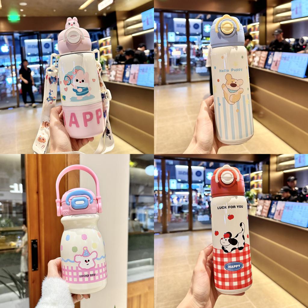 Childrens Cartoon Insulated Water Bottle With Straw Lock For School And Travel